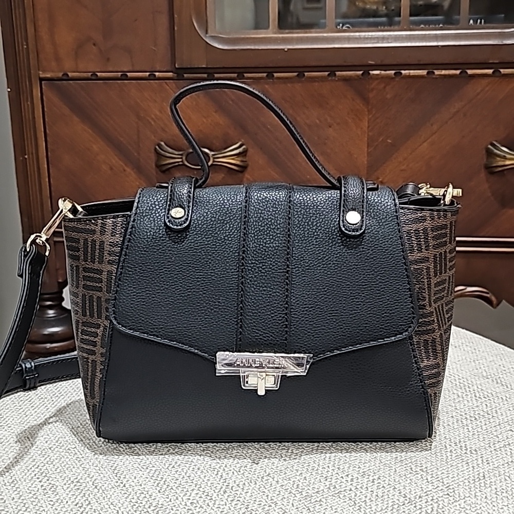 Anne Klein Logo Midi Satchel Black - Picture 3 of 15